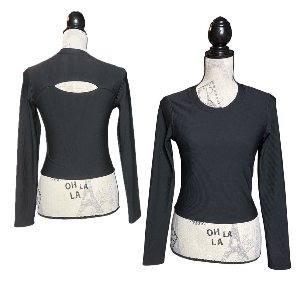 Move‎ Theology Active Wear Top Black Ribbed Long Sleeve Women's Top
